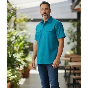 Vintage London Fog Turquoise Shirt XL 90s Button Down Dadcore Summer Bright Y2K